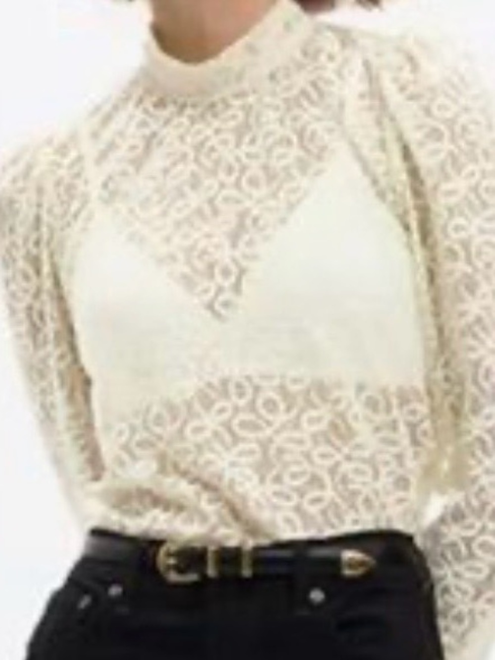 GAP Cream Crochet Lace Tunic Top Shirt Long Sleeve Sheer Mock Neck Size XXL Tall